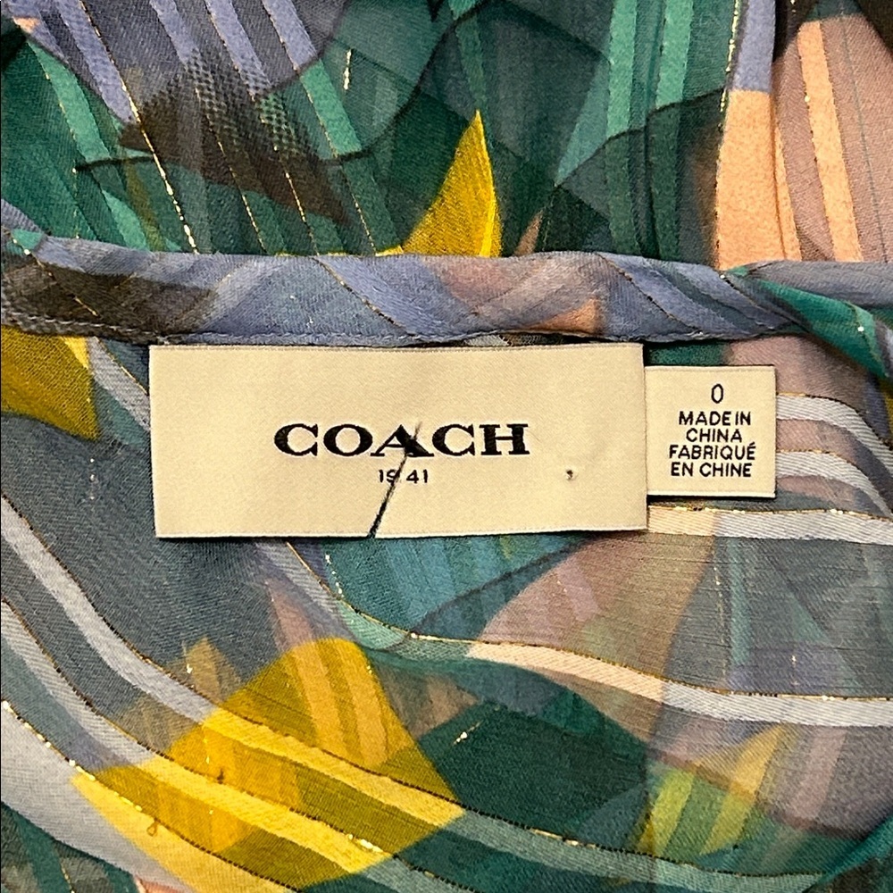 Coach 1941 Bold Geo Geometric Yoke Mini Dress Gold Thread New Size 0 Flowy - Picture 15 of 16